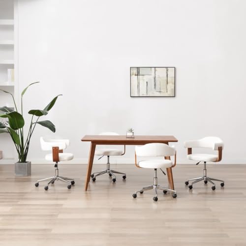 HANJIEFACAI Drehbare Esszimmerstühle 4 STK. Weiß Bugholz und Kunstleder Besucherstuhl Gartenstühle Schminkstuhl Stuhl Für Schminktisch für Garten Park Küche Wohnzimmer von HANJIEFACAI