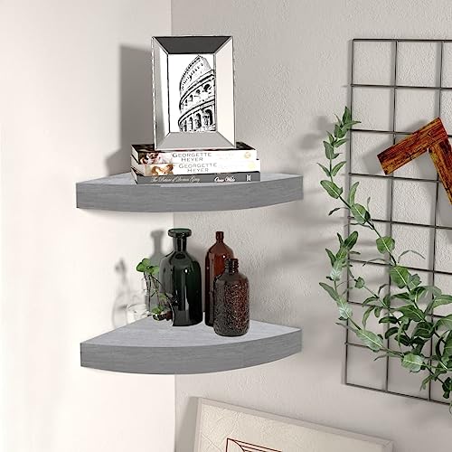 HANJIEFACAI Eck-Schweberegale 2 STK. Floating Corner Shelves Concrete Gray 35x35x3.8 cm MDF Honeycomb Design for Wall Display Books Awards Decor von HANJIEFACAI