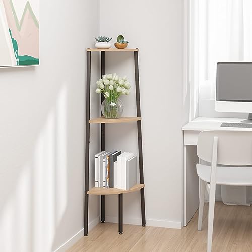 HANJIEFACAI Eckregal mit 3 Ablagen Hellbraun und Schwarz 45,5x31,5x120 cm Small Shelf Book Shelf Organizer Display Cabinet für Arbeitszimmer Flur Balkon Wohnzimmer von HANJIEFACAI