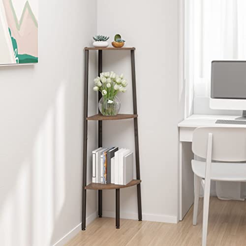 HANJIEFACAI Eckregal mit 3 Böden Dunkelbraun und Schwarz 45,5x31,5x120 cm Small Shelf Book Shelf Organizer Display Cabinet für Arbeitszimmer Flur Balkon Wohnzimmer von HANJIEFACAI