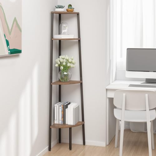 HANJIEFACAI Eckregal mit 4 Böden Dunkelbraun und Schwarz 45,5x31,5x150 cm Small Shelf Book Shelf Organizer Display Cabinet für Arbeitszimmer Flur Balkon Wohnzimmer von HANJIEFACAI