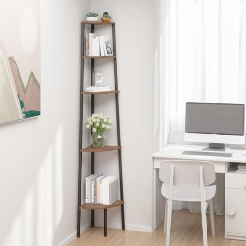 HANJIEFACAI Eckregal mit 5 Böden Dunkelbraun und Schwarz 45,5x31,5x180 cm Small Shelf Book Shelf Organizer Display Cabinet für Arbeitszimmer Flur Balkon Wohnzimmer von HANJIEFACAI