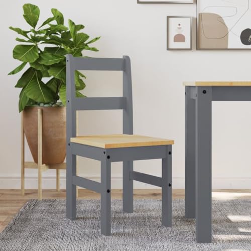HANJIEFACAI Essstühle 2 STK. Panama Grau 40x46x90 cm Massivholz Kiefer Stuhl Wohnzimmer Esszimmerstühle Balkonstuhl Stuhl Schminktisch für Balkon Restaurant Küche Garten von HANJIEFACAI