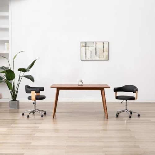 HANJIEFACAI Esszimmerstühle 2 STK. Drehbar Schwarz Kunstleder Besucherstuhl Gartenstühle Schminkstuhl Stuhl Für Schminktisch für Garten Park Küche Wohnzimmer von HANJIEFACAI