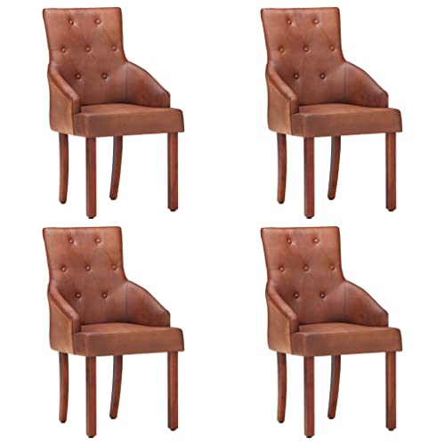 HANJIEFACAI Esszimmerstühle 4 STK. Braun Echtes Ziegenleder Living Room Chairs Gartenstühle Balkonstuhl Stuhl Schminktisch für Garten Restaurant Park Wohnzimmer von HANJIEFACAI