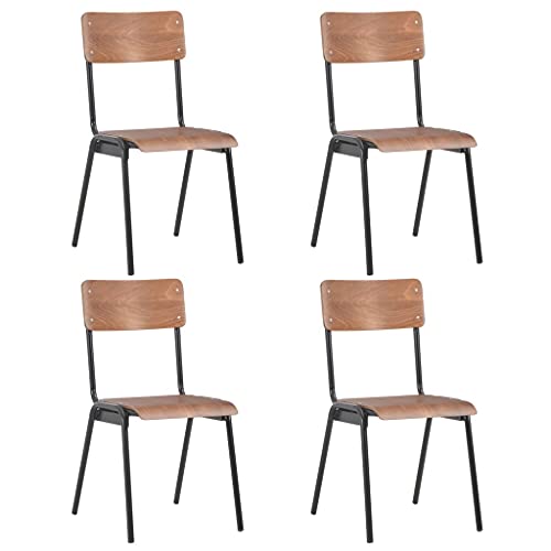 HANJIEFACAI Esszimmerstühle 4 STK. Braun Massives Sperrholz und Stahl Stuhl Küche Gartenstühle Stuhl Schminktisch Lounge Sessel für Restaurant Garten Balkon Park von HANJIEFACAI