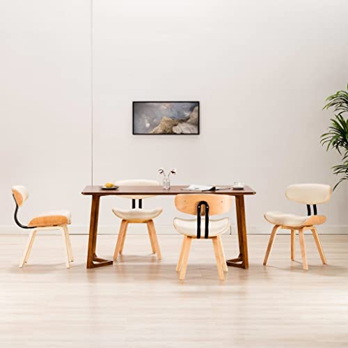 HANJIEFACAI Esszimmerstühle 4 STK. Creme Bugholz und Kunstleder Küchenstühle Modern Esszimmerstühle Schminkstuhl Stuhl Schminktisch für Restaurant Wohnzimmer Küche Park von HANJIEFACAI