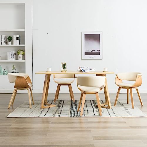 HANJIEFACAI Esszimmerstühle 4 STK. Creme Bugholz und Kunstleder Wohnzimmer Stühle Esszimmerstühle Balkonstuhl Stuhl Für Schminktisch für Wohnzimmer Restaurant Balkon Park von HANJIEFACAI