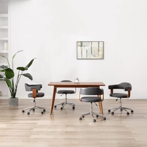 HANJIEFACAI Esszimmerstühle 4 STK. Drehbar Grau Bugholz und Stoff Besucherstuhl Gartenstühle Schminkstuhl Stuhl Für Schminktisch für Garten Park Küche Wohnzimmer von HANJIEFACAI