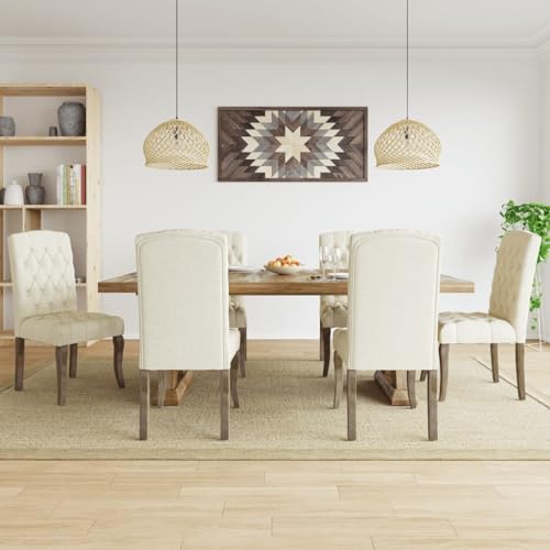 HANJIEFACAI Esszimmerstühle 6 STK. Beige Leinen-Optik Stoff Living Room Chairs Gartenstühle Schminktisch Stuhl Dining Chair für Wohnzimmer Küche Park Balkon von HANJIEFACAI