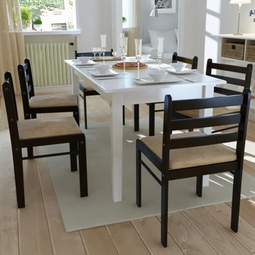 HANJIEFACAI Esszimmerstühle 6 STK. Braun Massivholz und Samt Stuhl Küche Esszimmerstühle Essstühle Lounge Sessel für Park Garten Restaurant Wohnzimmer von HANJIEFACAI