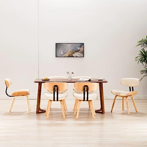 HANJIEFACAI Esszimmerstühle 6 STK. Creme Bugholz und Kunstleder Küchenstühle Modern Esszimmerstühle Schminkstuhl Stuhl Schminktisch für Restaurant Wohnzimmer Küche Park von HANJIEFACAI