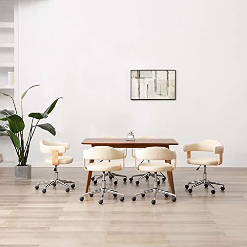 HANJIEFACAI Esszimmerstühle 6 STK. Drehbar Creme Kunstleder Besucherstuhl Gartenstühle Schminkstuhl Stuhl Für Schminktisch für Garten Park Küche Wohnzimmer von HANJIEFACAI