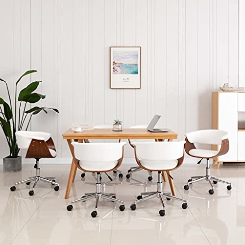 HANJIEFACAI Esszimmerstühle 6 STK. Drehbar Weiß Kunstleder Stuhl Küche Schminktisch Stuhl Schminkstuhl Lounge Sessel für Balkon Garten Wohnzimmer Küche von HANJIEFACAI