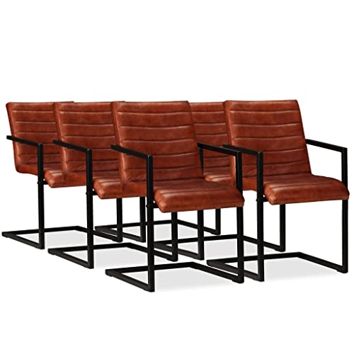 HANJIEFACAI Esszimmerstühle 6 STK. Echtleder Braun Kitchen Chair Schminktisch Stuhl Balkonstuhl Stuhl Schminktisch für Park Küche Wohnzimmer Garten von HANJIEFACAI