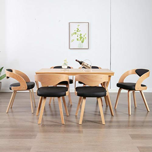 HANJIEFACAI Esszimmerstühle 6 STK. Schwarz Bugholz und Kunstleder Stuhl Küche Schminktisch Stuhl Essstühle Dining Chair für Balkon Küche Garten Restaurant von HANJIEFACAI