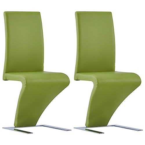HANJIEFACAI Esszimmerstühle in Zick-Zack-Form 2 STK. Grün Kunstleder Küchenstühle Modern Schminktisch Stuhl Balkonstuhl Dining Chair für Garten Küche Restaurant Park von HANJIEFACAI