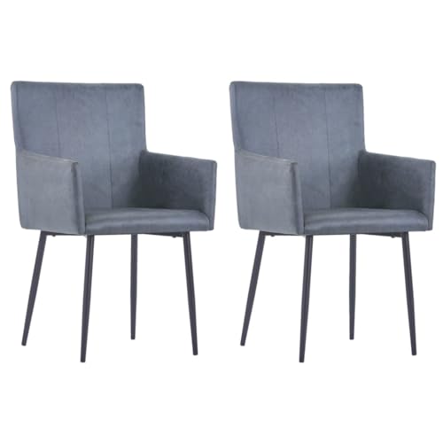 HANJIEFACAI Esszimmerstühle mit Armlehnen 2 STK. Grau Wildleder-Optik Küchenstühle Modern Schminktisch Stuhl Esstisch Stühle Stuhl Schminktisch für Restaurant Wohnzimmer Balkon Park von HANJIEFACAI