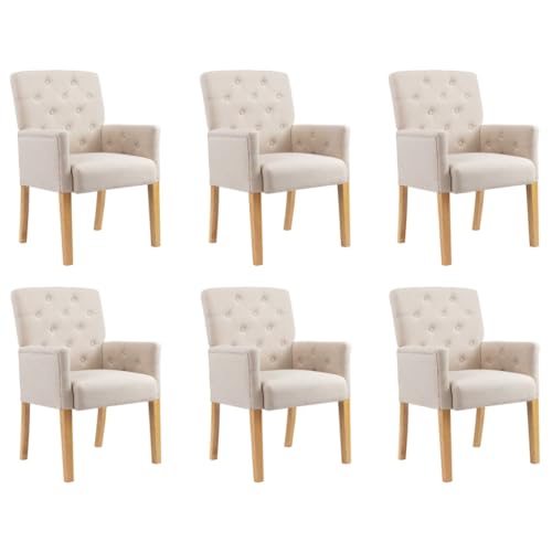 HANJIEFACAI Esszimmerstühle mit Armlehnen 6 STK. Beige Stoff Wartezimmer Stühle Gartenstühle Balkonstuhl Schminkstuhl für Garten Restaurant Wohnzimmer Park von HANJIEFACAI