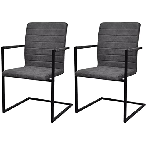 HANJIEFACAI Freischwinger 2 STK. Grau Kunstleder Besucherstuhl Gartenstühle Stuhl Schminktisch Dining Chair für Balkon Wohnzimmer Restaurant Park von HANJIEFACAI
