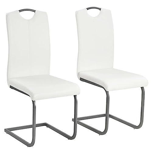 HANJIEFACAI Freischwinger 2 STK. Weiß Kunstleder Kitchen Chair Esszimmerstühle Balkonstuhl Dining Chair für Garten Park Balkon Küche von HANJIEFACAI
