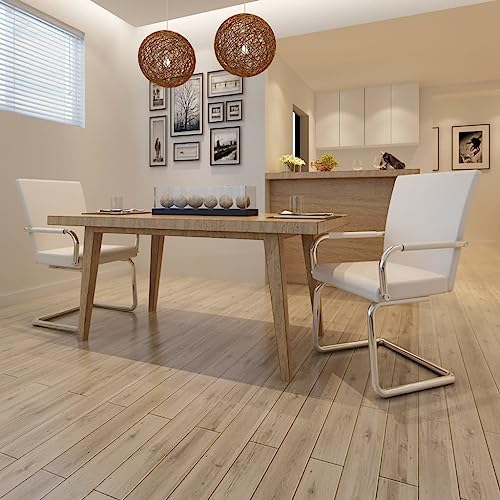 HANJIEFACAI Freischwinger 2 STK. Weiß Kunstleder Wohnzimmer Stühle Schminktisch Stuhl Schminkstuhl Stuhl Schminktisch für Balkon Wohnzimmer Restaurant Garten von HANJIEFACAI