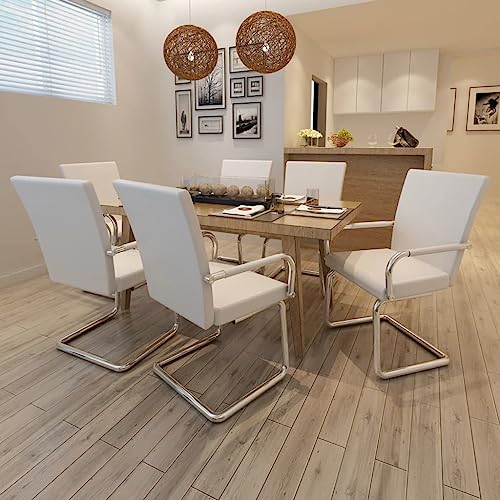 HANJIEFACAI Freischwinger 6 STK. Weiß Kunstleder Wohnzimmer Stühle Schminktisch Stuhl Schminkstuhl Stuhl Schminktisch für Balkon Wohnzimmer Restaurant Garten von HANJIEFACAI