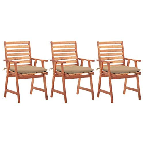 HANJIEFACAI Garten-Essstühle 3 STK. mit Kissen Massivholz Akazie Gartensessel Outdoor Balkonstuhl Terrassenstühle Outdoor Stuhl für Schlafraum Park Hof Balkon von HANJIEFACAI