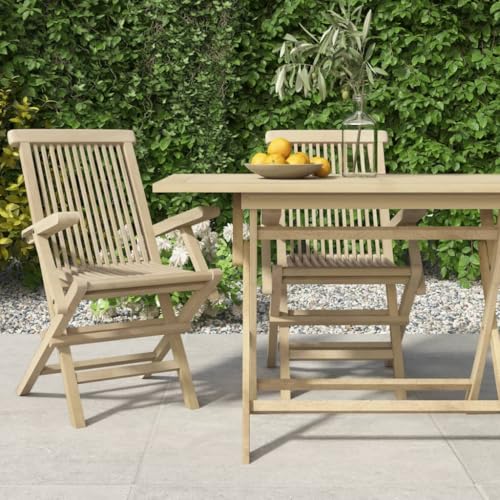 HANJIEFACAI Gartenstühle 2 STK. Klappbar Grau 56x61x89 cm Massivholz Teak Gartenstuhl Modern Gartenstuhl Essstühle Garden Chair für Camping Hof Park Schlafraum von HANJIEFACAI