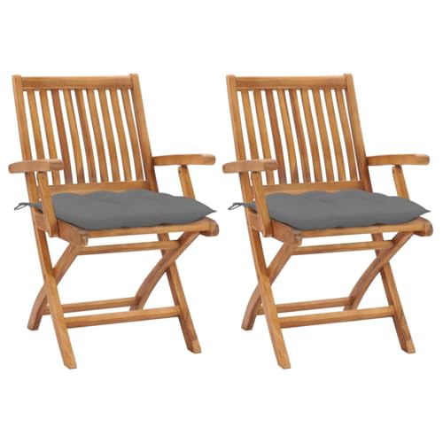 HANJIEFACAI Gartenstühle 2 STK. mit Grauen Kissen Massivholz Teak Gartensessel Outdoor Gartenstuhl Terrassenstühle Garden Chair für Hof Camping Park Schlafraum HANJIEFACAI Gartenstühle 2 STK. mit Grauen Kissen Massivholz Teak Gartensessel Outdoor Gartenstuhl Terrassenstühle Garden Chair für Hof Camping Park Schlafraum von HANJIEFACAI