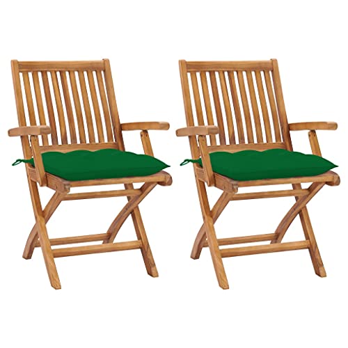 HANJIEFACAI Gartenstühle 2 STK. mit Grünen Kissen Massivholz Teak Gartensessel Outdoor Gartenstuhl Terrassenstühle Garden Chair für Hof Camping Park Schlafraum von HANJIEFACAI