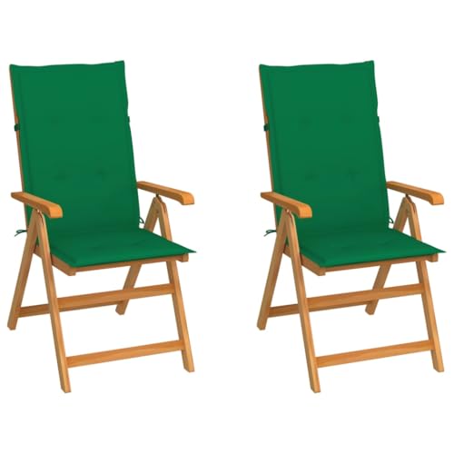 HANJIEFACAI Gartenstühle 2 STK. mit Grünen Kissen Massivholz Teak Stuhl Garten Gartenstuhl Balkonstuhl Biergartenstühle für Hof Balkon Schlafraum Park von HANJIEFACAI