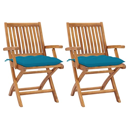 HANJIEFACAI Gartenstühle 2 STK. mit Hellblauen Kissen Massivholz Teak Gartensessel Outdoor Gartenstuhl Terrassenstühle Garden Chair für Hof Camping Park Schlafraum von HANJIEFACAI