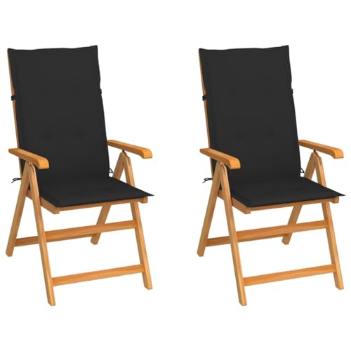 HANJIEFACAI Gartenstühle 2 STK. mit Schwarzen Kissen Massivholz Teak Stuhl Garten Gartenstuhl Balkonstuhl Biergartenstühle für Hof Balkon Schlafraum Park HANJIEFACAI Gartenstühle 2 STK. mit Schwarzen Kissen Massivholz Teak Stuhl Garten Gartenstuhl Balkonstuhl Biergartenstühle für Hof Balkon Schlafraum Park von HANJIEFACAI