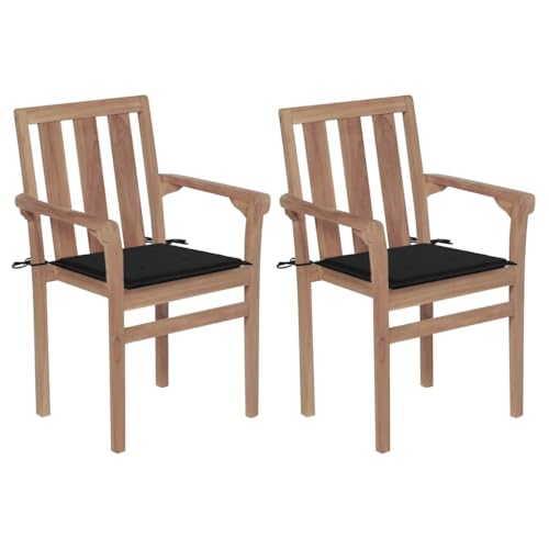 HANJIEFACAI Gartenstühle 2 STK. mit Schwarzen Kissen Teak Massivholz Outdoor Chair Gartenstuhl Balkon Stühle Stühle Garten für Camping Balkon Hof Schlafraum von HANJIEFACAI