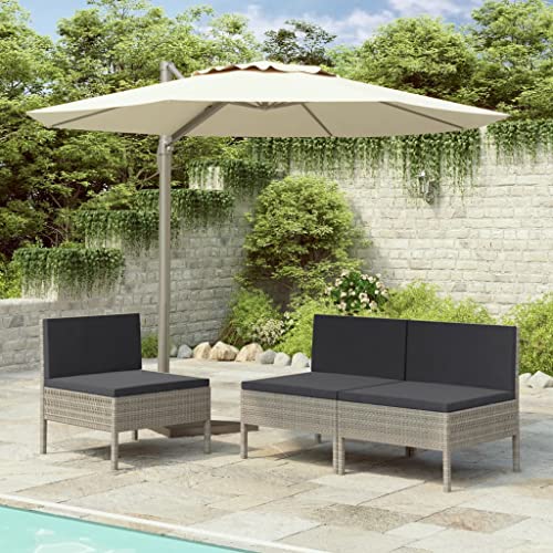 HANJIEFACAI Gartenstühle 3 STK. mit Auflagen Poly Rattan Grau Gartenstuhl Modern Gartenstuhl Essstühle Garden Chair für Camping Hof Balkon Schlafraum von HANJIEFACAI