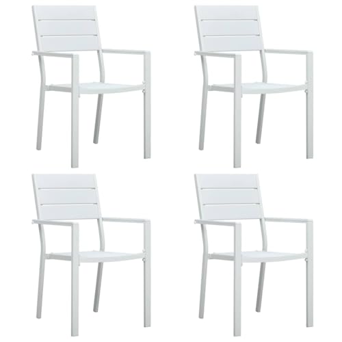HANJIEFACAI Gartenstühle 4 STK. Weiß HDPE Holz-Optik Outdoor Chair Essstühle Balkon Stühle Garden Chair für Schlafraum Balkon Camping Hof von HANJIEFACAI