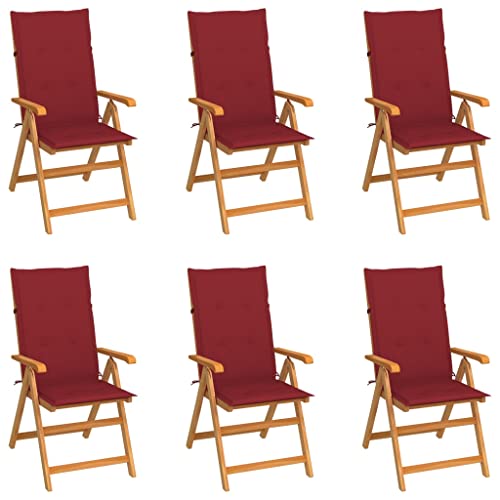 HANJIEFACAI Gartenstühle 6 STK. mit Weinroten Kissen Massivholz Teak Stuhl Garten Gartenstuhl Balkonstuhl Biergartenstühle für Hof Balkon Schlafraum Park von HANJIEFACAI