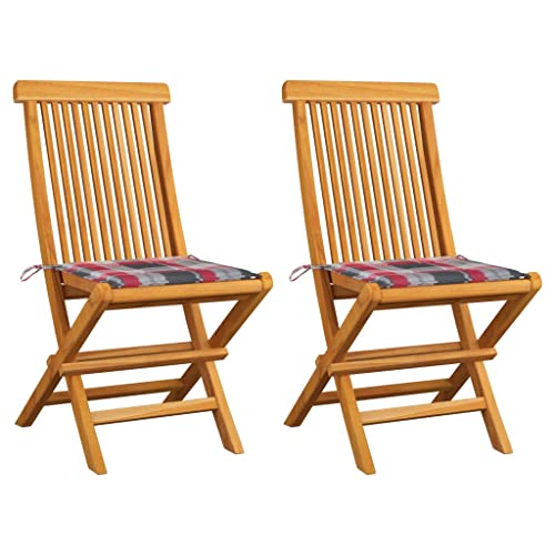 HANJIEFACAI Gartenstühle Rote Karomuster-Kissen 2 STK. Massivholz Teak Gartenstuhl Modern Gartenstuhl Balkonstuhl Balcony Chair für Balkon Camping Hof Schlafraum HANJIEFACAI Gartenstühle Rote Karomuster-Kissen 2 STK. Massivholz Teak Gartenstuhl Modern Gartenstuhl Balkonstuhl Balcony Chair für Balkon Camping Hof Schlafraum von HANJIEFACAI