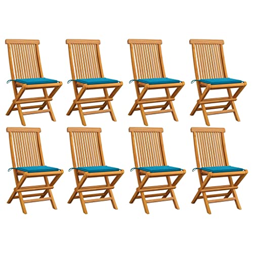 HANJIEFACAI Gartenstühle mit Blauen Kissen 8 STK. Massivholz Teak Gartenstuhl Modern Gartenstuhl Balkonstuhl Balcony Chair für Balkon Camping Hof Schlafraum von HANJIEFACAI