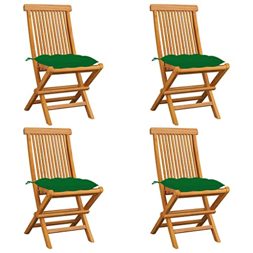 HANJIEFACAI Gartenstühle mit Grünen Kissen 4 STK. Massivholz Teak Biergartenstühle Essstühle Terrassenstühle Garden Chair für Balkon Schlafraum Hof Camping von HANJIEFACAI