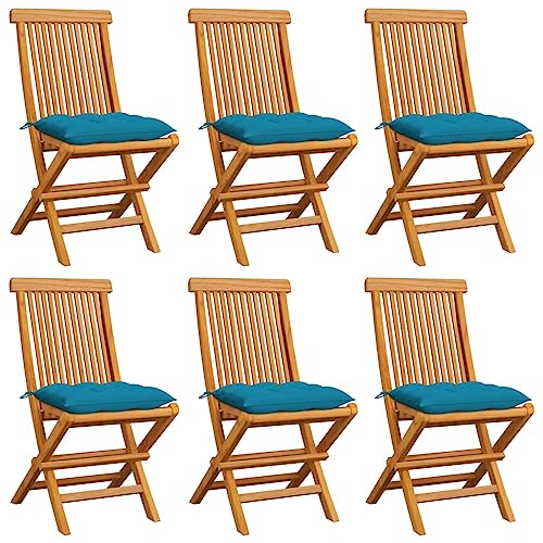 HANJIEFACAI Gartenstühle mit Hellblauen Kissen 6 STK. Massivholz Teak Biergartenstühle Essstühle Terrassenstühle Garden Chair für Balkon Schlafraum Hof Camping HANJIEFACAI Gartenstühle mit Hellblauen Kissen 6 STK. Massivholz Teak Biergartenstühle Essstühle Terrassenstühle Garden Chair für Balkon Schlafraum Hof Camping von HANJIEFACAI