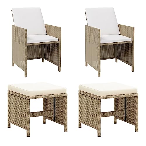 HANJIEFACAI Gartenstühle mit Hocker 2 STK. Poly Rattan Beige Gartenstuhl Modern Balkonstuhl Terrassenstühle Balkon Stühle für Park Hof Balkon Camping HANJIEFACAI Gartenstühle mit Hocker 2 STK. Poly Rattan Beige Gartenstuhl Modern Balkonstuhl Terrassenstühle Balkon Stühle für Park Hof Balkon Camping von HANJIEFACAI