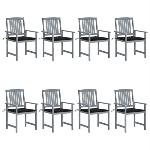 HANJIEFACAI Gartenstühle mit Kissen 8 STK. Massivholz Akazie Grau Gartensessel Outdoor Gartenstuhl Terrassenstühle Balcony Chair für Camping Schlafraum Park Hof von HANJIEFACAI