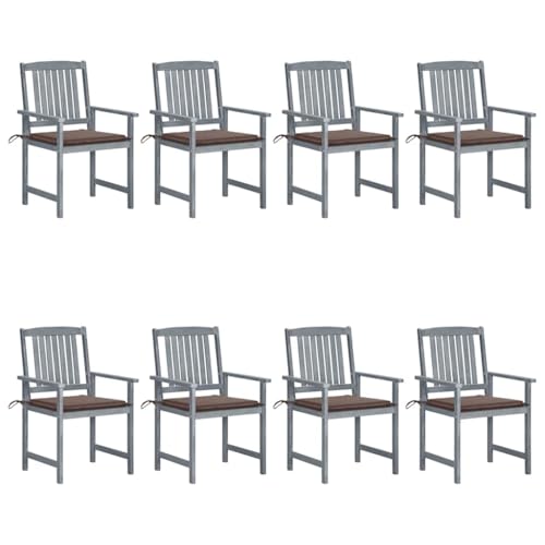 HANJIEFACAI Gartenstühle mit Kissen 8 STK. Massivholz Akazie Grau Gartensessel Outdoor Gartenstuhl Terrassenstühle Balcony Chair für Camping Schlafraum Park Hof von HANJIEFACAI