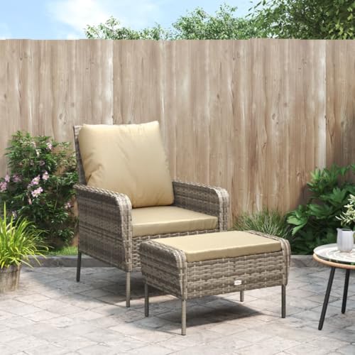 HANJIEFACAI Gartenstuhl mit Fußhocker Hellbraun Poly Rattan Stühle Balkon Balkonstuhl Essstühle Stühle für Balkon Park Schlafraum Camping von HANJIEFACAI