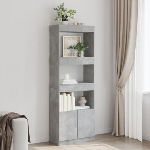 HANJIEFACAI Highboard 63x33x180 cm Betongrau Holzwerkstoff Vitrine Bookcase Cabinet Small Bookshelf für Balkon Wohnzimmer Schlafzimmer Flur von HANJIEFACAI