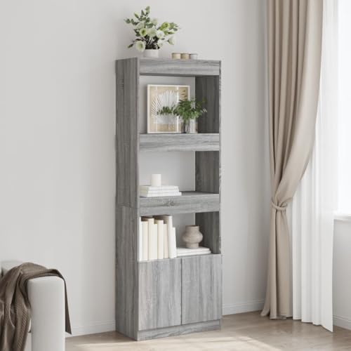 HANJIEFACAI Highboard 63x33x180 cm Grau Sonoma Holzwerkstoff Vitrine Bookcase Cabinet Small Bookshelf für Balkon Wohnzimmer Schlafzimmer Flur von HANJIEFACAI