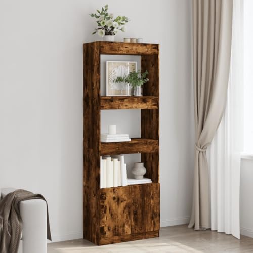 HANJIEFACAI Highboard 63x33x180 cm Räuchereiche Holzwerkstoff Vitrine Bookcase Cabinet Small Bookshelf für Balkon Wohnzimmer Schlafzimmer Flur von HANJIEFACAI