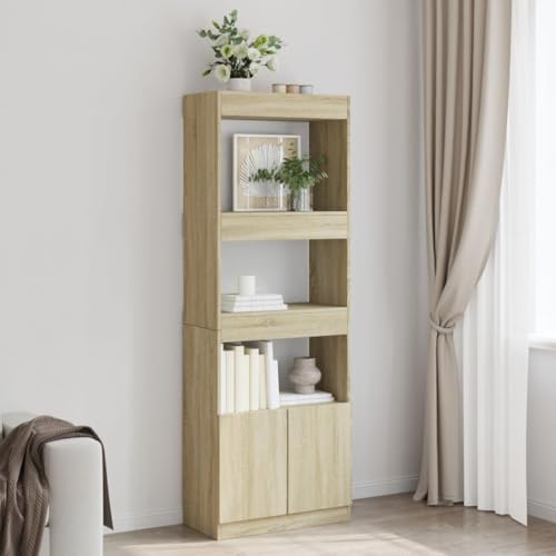 HANJIEFACAI Highboard 63x33x180 cm Sonoma-Eiche Holzwerkstoff Vitrine Bookcase Cabinet Small Bookshelf für Balkon Wohnzimmer Schlafzimmer Flur von HANJIEFACAI